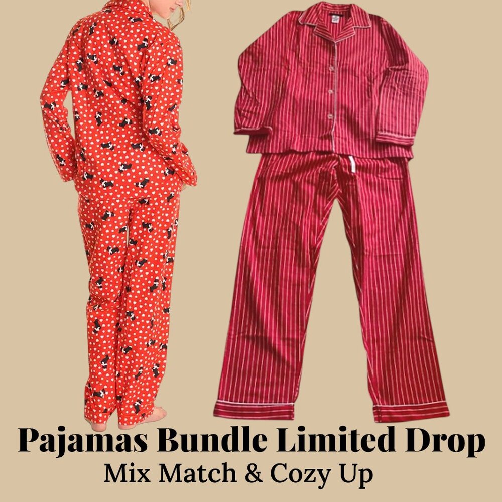 ❤️ Red Hot Duo – Angelina Two-Piece Flannel Cotton Limited Drop Pajama Bundle